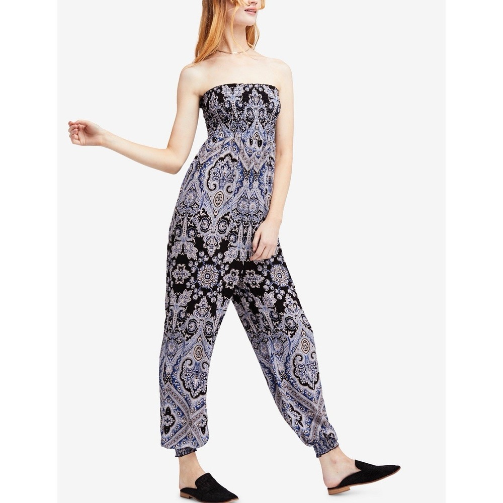 Free People Thinking Of You Printed Strapless Jumpsuit Boho Size X-small‎